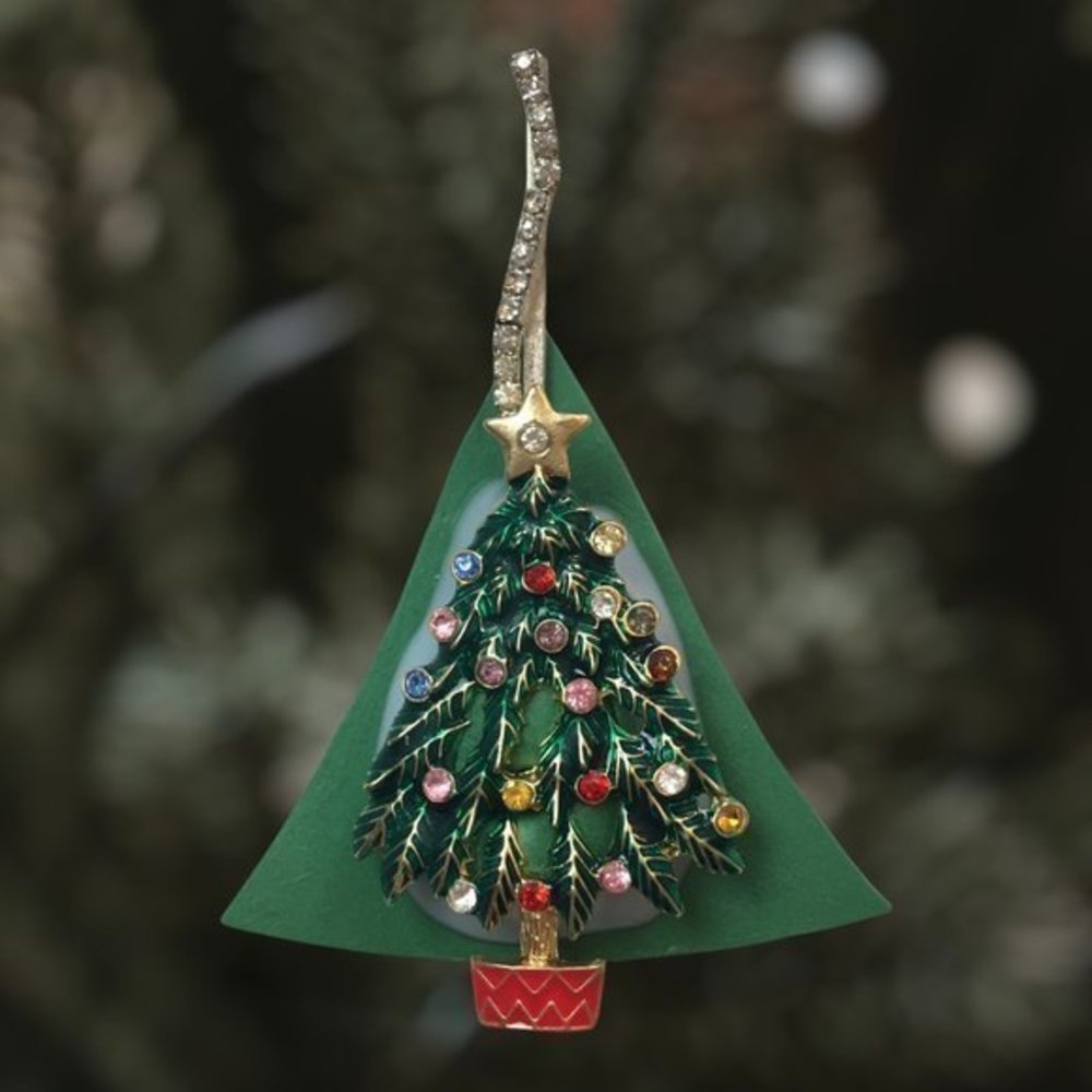 Handmade Christmas Tree Ornament Polymer Clay Recycled Costume Jewelry